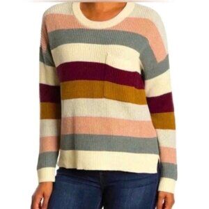 Madewell Size Large Tompson Pocket Rainbow Stripe Knit Sweater Pocket Fall